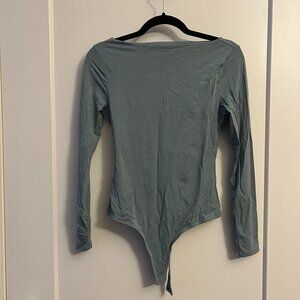 Abercrombie Women's Long-Sleeve Cotton-Modal Slash Bodysuit Green